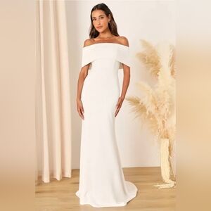 NWT Small Lulu's Exceptional Romance White Off-the-Shoulder Mermaid Maxi Dress